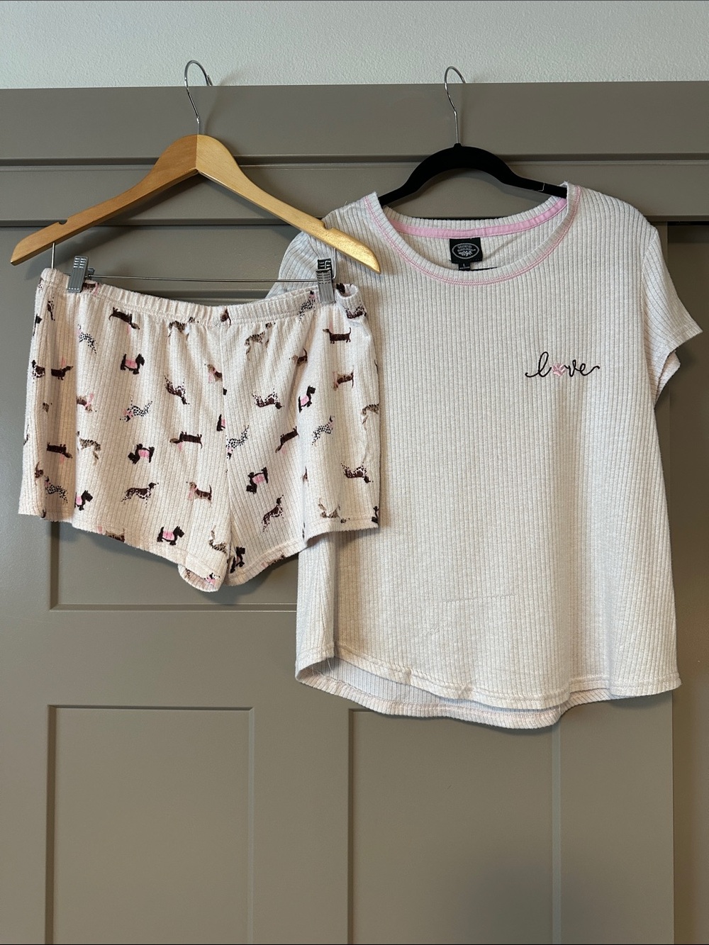 Love Waffle-Knit Pajama Set - Light Pink